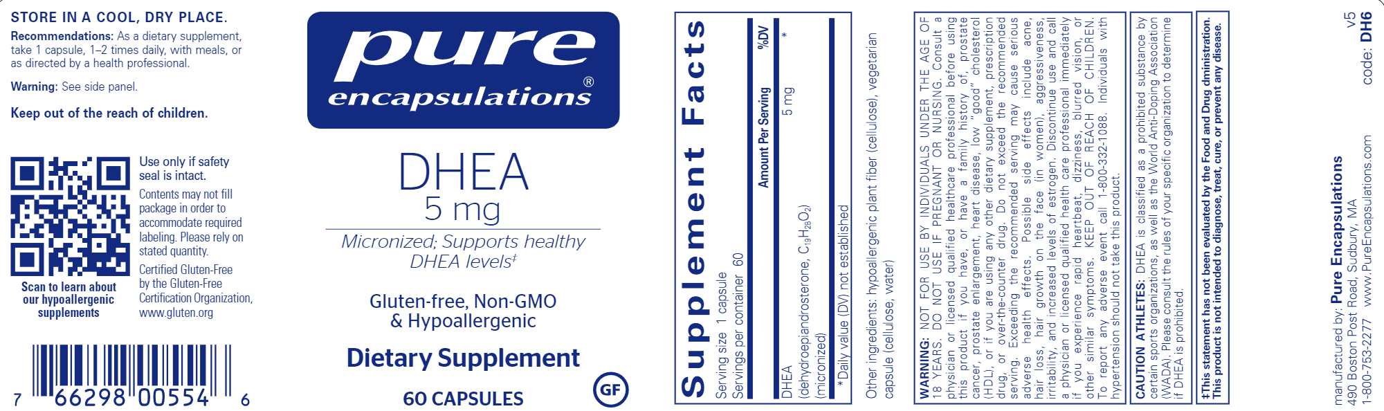 Pure Encapsulation DHEA (micronized) 5 mg